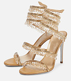 SUPER WHOLESALE| Crystal  Snake-shaped  Sandals in Gold