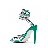 SUPER WHOLESALE| Crystal  Snake-shaped   Sandals in Green