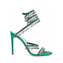 SUPER WHOLESALE| Crystal  Snake-shaped   Sandals in Green