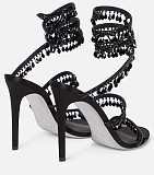 SUPER WHOLESALE| Crystal  Snake-shaped  Sandals in Black