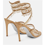 SUPER WHOLESALE| Crystal  Snake-shaped  Sandals in Gold