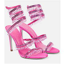 SUPER WHOLESALE| Crystal  Snake-shaped   Sandals in Rose Red