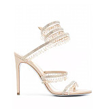 SUPER WHOLESALE| Crystal  Snake-shaped  Sandals in Apricot