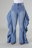 SUPER WHOLESALE| Ruffle-Design Stretch Jeans