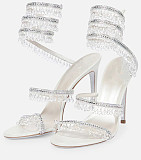 SUPER WHOLESALE| Crystal  Snake-shaped  Sandals in White