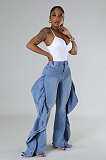 SUPER WHOLESALE| Ruffle-Design Stretch Jeans