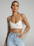 SUPER WHOLESALE| Rhinestone Fishnet Cover-up