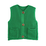 SUPER WHOLESALE| Knitted Vest with Big Buttons