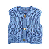 SUPER WHOLESALE| Knitted Vest with Big Buttons