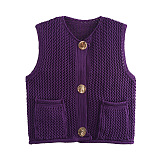 SUPER WHOLESALE| Knitted Vest with Big Buttons