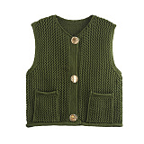 SUPER WHOLESALE| Knitted Vest with Big Buttons