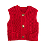 SUPER WHOLESALE| Knitted Vest with Big Buttons