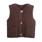 SUPER WHOLESALE| Knitted Vest with Big Buttons