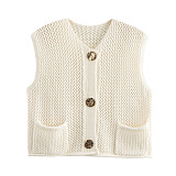 SUPER WHOLESALE| Knitted Vest with Big Buttons