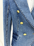 SUPER WHOLESALE| Denim Blazer Skirt Set with Gold Buttons
