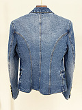 SUPER WHOLESALE| Denim Blazer Skirt Set with Gold Buttons