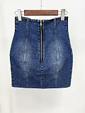 SUPER WHOLESALE| Denim Blazer Skirt Set with Gold Buttons