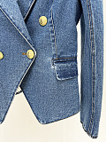 SUPER WHOLESALE| Denim Blazer Skirt Set with Gold Buttons