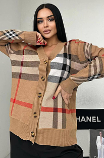 SUPER WHOLESALE| Plaid Knitted Cardigan Top