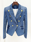 SUPER WHOLESALE| Denim Blazer Skirt Set with Gold Buttons