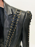 SUPER WHOLESALE|Eyelet Lace-up Fitted Leather Blazer