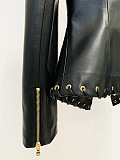 SUPER WHOLESALE|Eyelet Lace-up Fitted Leather Blazer