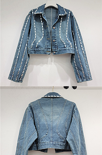 SUPER WHOLESALE| Denim Crop Jacket Decorated with Rhinestone