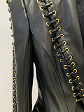 SUPER WHOLESALE|Eyelet Lace-up Fitted Leather Blazer