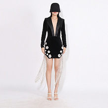 SUPER WHOLESALE|  Bling Fringe Plugnging Neck Dress