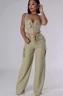 SUPER WHOLESALE| Lace Up Tanks Cargo Pants Set