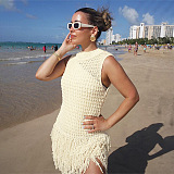SUPER WHOLESALE | Off Shoulder Knitted Dress with Fringes Bottom