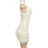 SUPER WHOLESALE | Off Shoulder Knitted Dress with Fringes Bottom