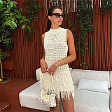 SUPER WHOLESALE | Off Shoulder Knitted Dress with Fringes Bottom