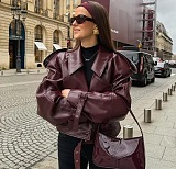 SUPER WHOLESALE | Lantern Sleeve Pu Jacket Top