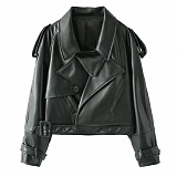 SUPER WHOLESALE | Lantern Sleeve Pu Jacket Top