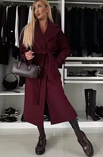 SUPER WHOLESALE | Woollen Long Coat in Wine Red