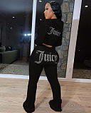 SUPER WHOLESALE | Velvet Rhinestone Letter Casual Set in Black