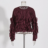 SUPER WHOLESALE | 3D Ruffle Edge Fashion Design Solid Color Knit Sweater