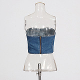 SUPER WHOLESALE | Vintage Washed Heart Patch  Denim Bustier Top