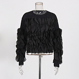 SUPER WHOLESALE | 3D Ruffle Edge Fashion Design Solid Color Knit Sweater