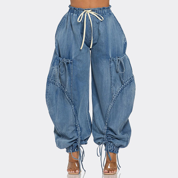 SUPER WHOLESALE | Elastic Waist Drawstring Denim Pants