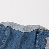 SUPER WHOLESALE | Vintage Washed Heart Patch  Denim Bustier Top