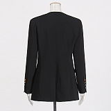 SUPER WHOLESALE | V-Neck Metallic Button Waist-Defined Slimming Blazer