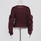 SUPER WHOLESALE | 3D Ruffle Edge Fashion Design Solid Color Knit Sweater