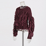 SUPER WHOLESALE | 3D Ruffle Edge Fashion Design Solid Color Knit Sweater