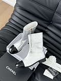 Chane l Stretch Short Boots Black Silver