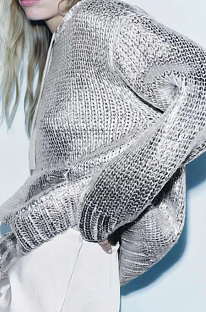 SUPER WHOLESALE |  Metallic Texture Round Neck Hooded Knit Sweatshirt