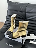 Chane l Stretch Short Boots Black Gold