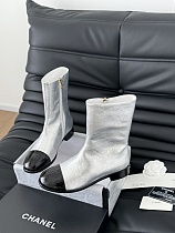 Chane l Stretch Short Boots Black Silver