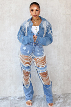 SUPER WHOLESALE | Pearl Chain Denim Coat